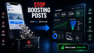 Boost Post vs Meta Ads comparison showing why boosting posts can waste advertising budget while Ads Manager delivers better business results.